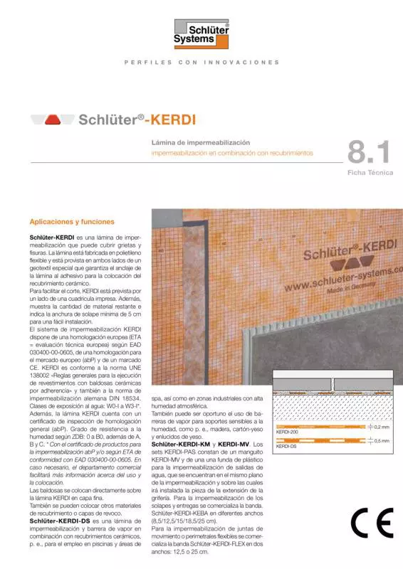 Schlüter-KERDI | Ficha Técnica 8.1