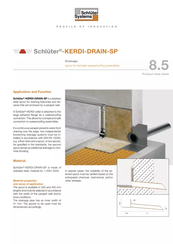 Schlüter-KERDI-DRAIN-SP-E | Product data sheet 8.5