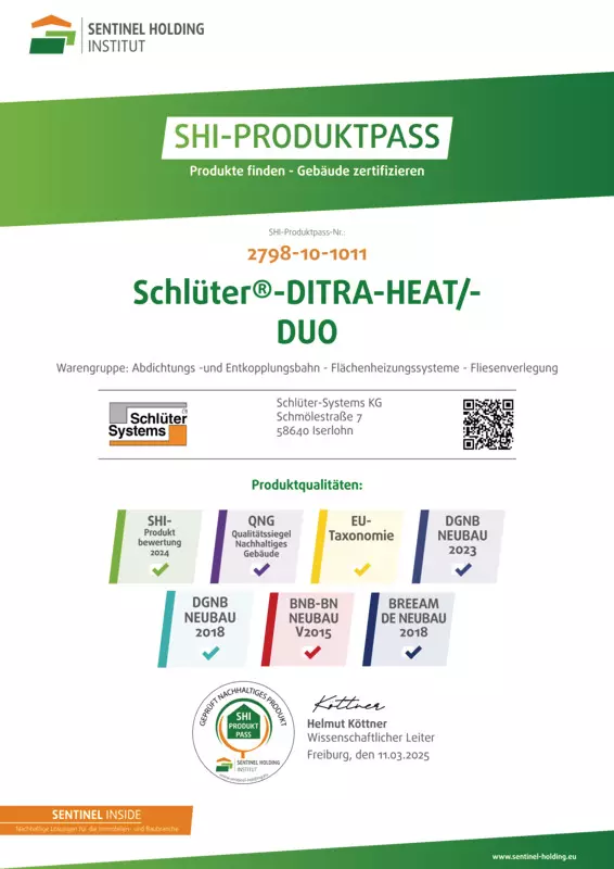 Schlüter-DITRA-HEAT /-DUO - SHI-Produktpass