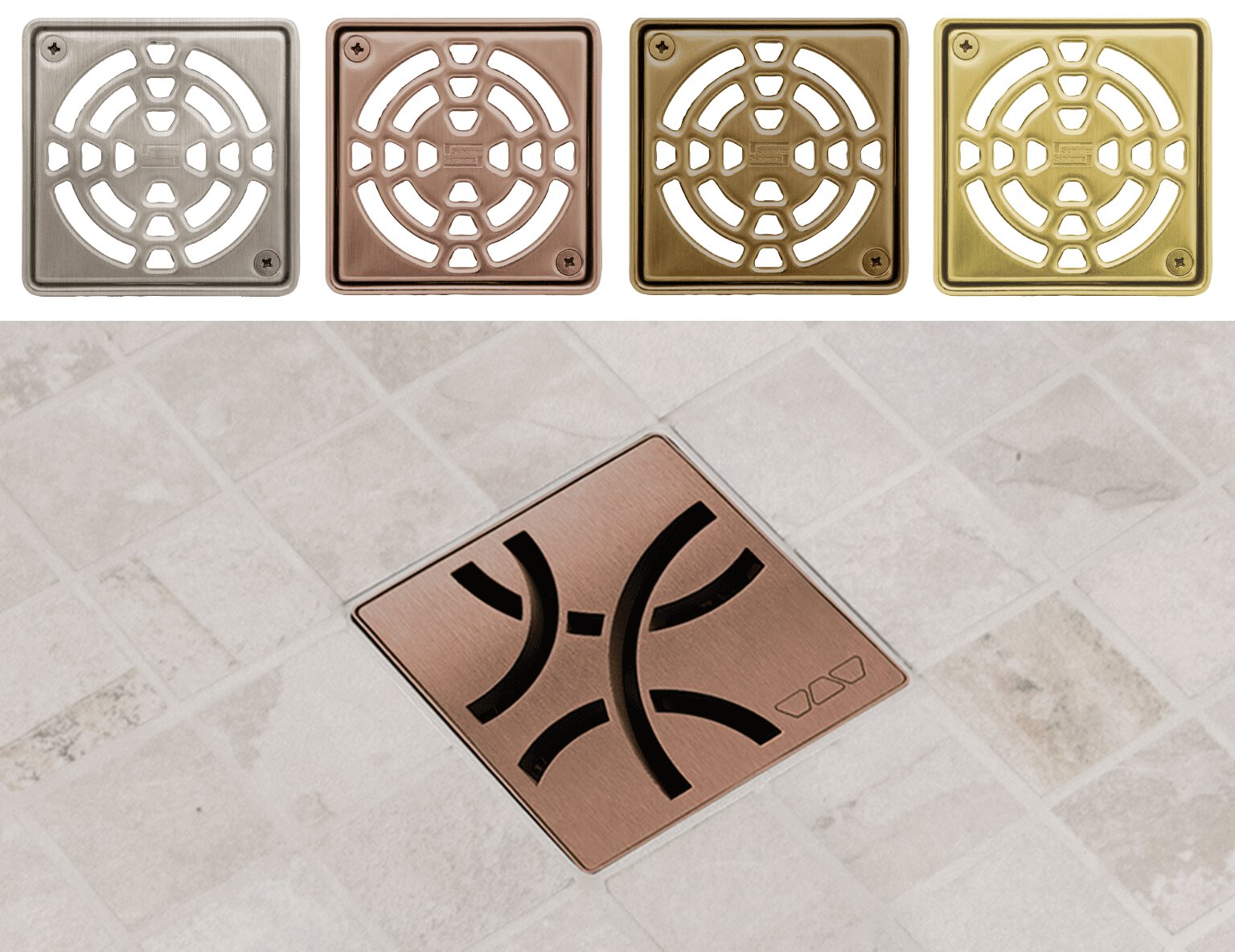 thumbnail image 2 of Schluter Kerdi-Drain Square Shower Grate Kit In Brushed Brass – 4x4, Made In USA 2 of 5