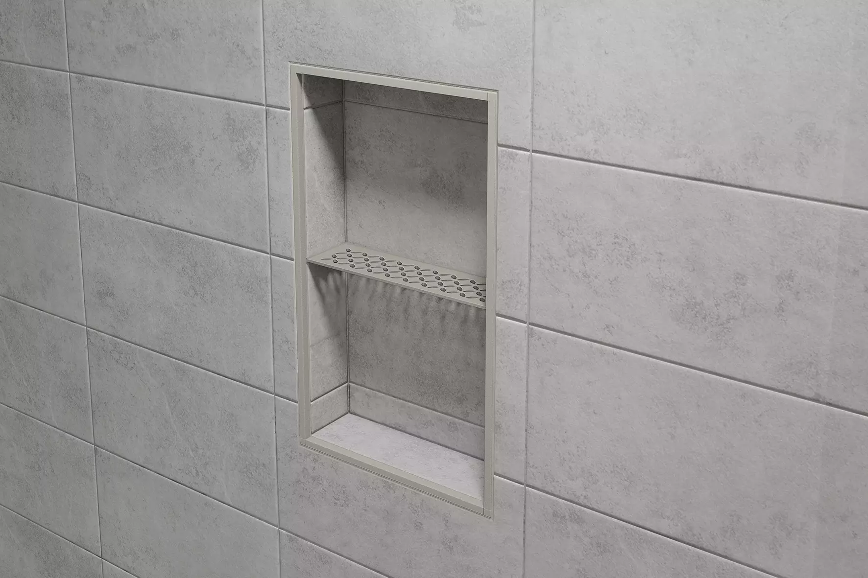 El estante de ducha Schl&uuml;ter-SHELF-N-S1 se instala en la hornacina Schl&uuml;ter-KERDI-BOARD-N.