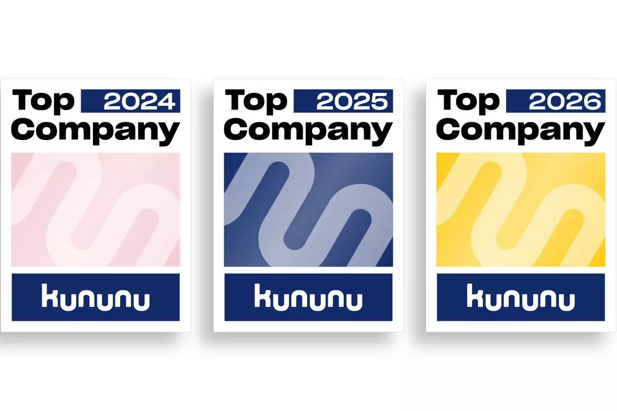 Top Company-Siegel, ausgestellt durch Arbeitgeberbewertungsplattform kununu f&uuml;r die Jahre 2024, 2025 und 2026