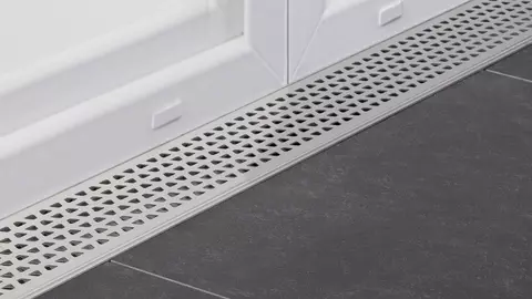 TROBA-LINE drainage channel in stainless steel, allowing low connecting heights in outdoor applications