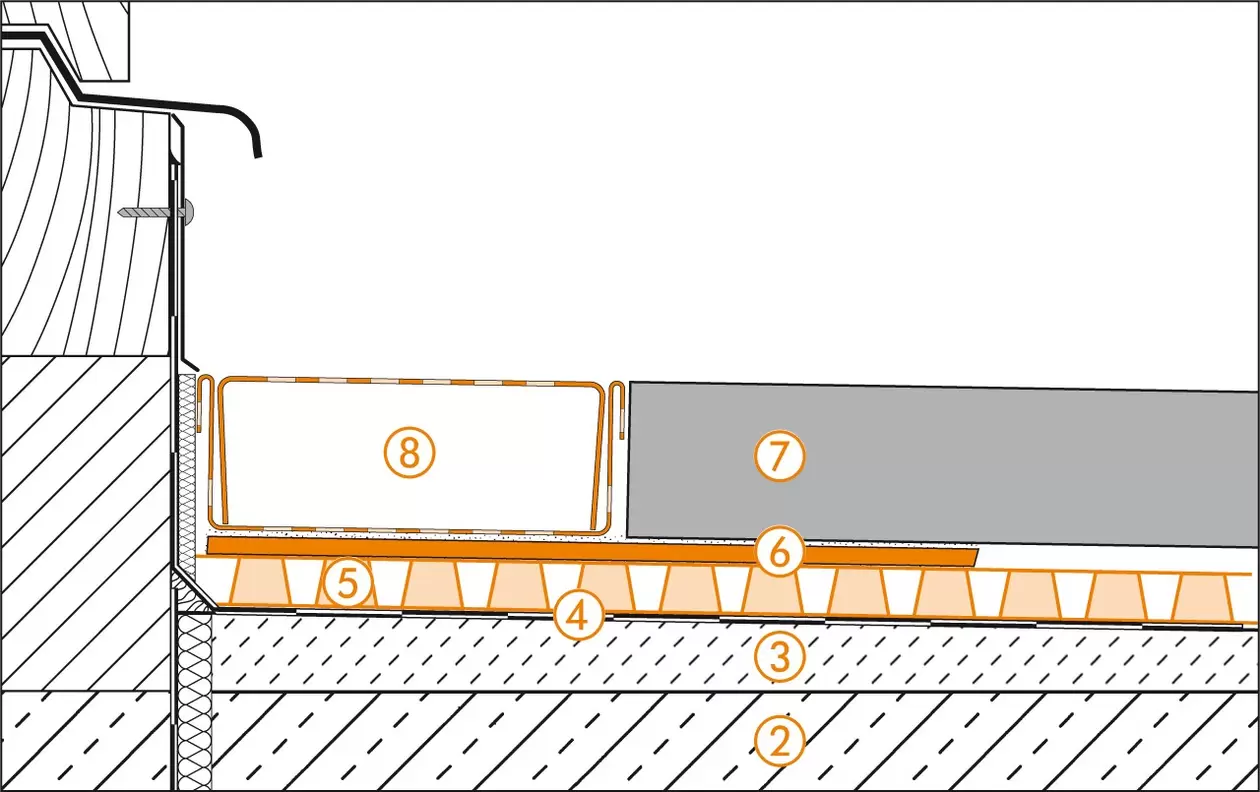 Schl&uuml;ter-Systems section drawing of the door transition for terrace assembly B.6 Unbonded installation over TROBA-PLUS 8G