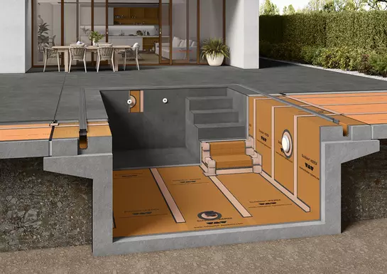 Ejemplo de construcci&oacute;n de una piscina exterior con productos de impermeabilizaci&oacute;n y drenaje de Schl&uuml;ter-Systems