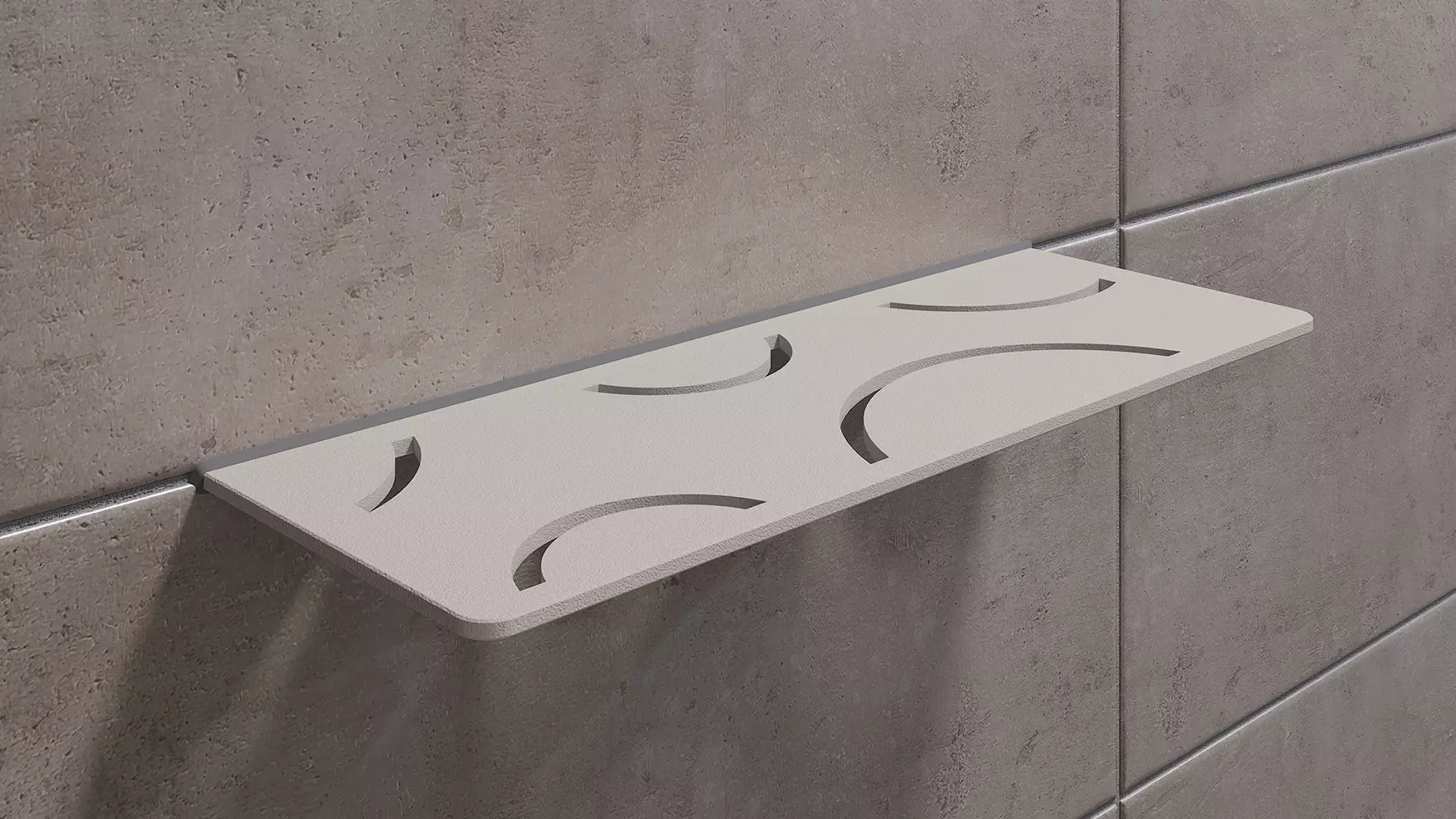 Schl&uuml;ter-SHELF en acabado gris beige TSBG es un estante de pared decorativo texturizado para baldosas de cer&aacute;mica y piedra natural.