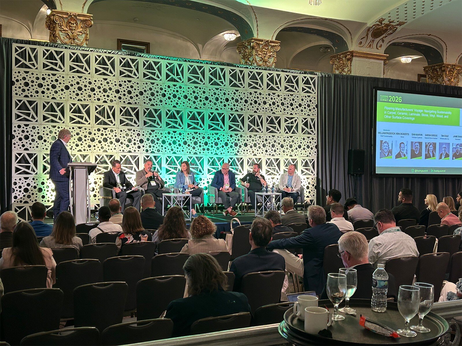 Dan Marvin of Schluter Systems speaking on the flooring manufacturers panel at the 2026 Flooring Sustainability Summit