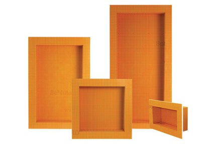 Schluter®-KERDI-BOARD-SN est une niche de douche préfabriquée orange, disponible en quatre tailles différentes