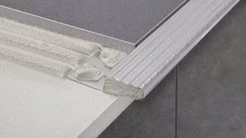 Schl&uuml;ter-TREP-E stair nosing profile in stainless steel