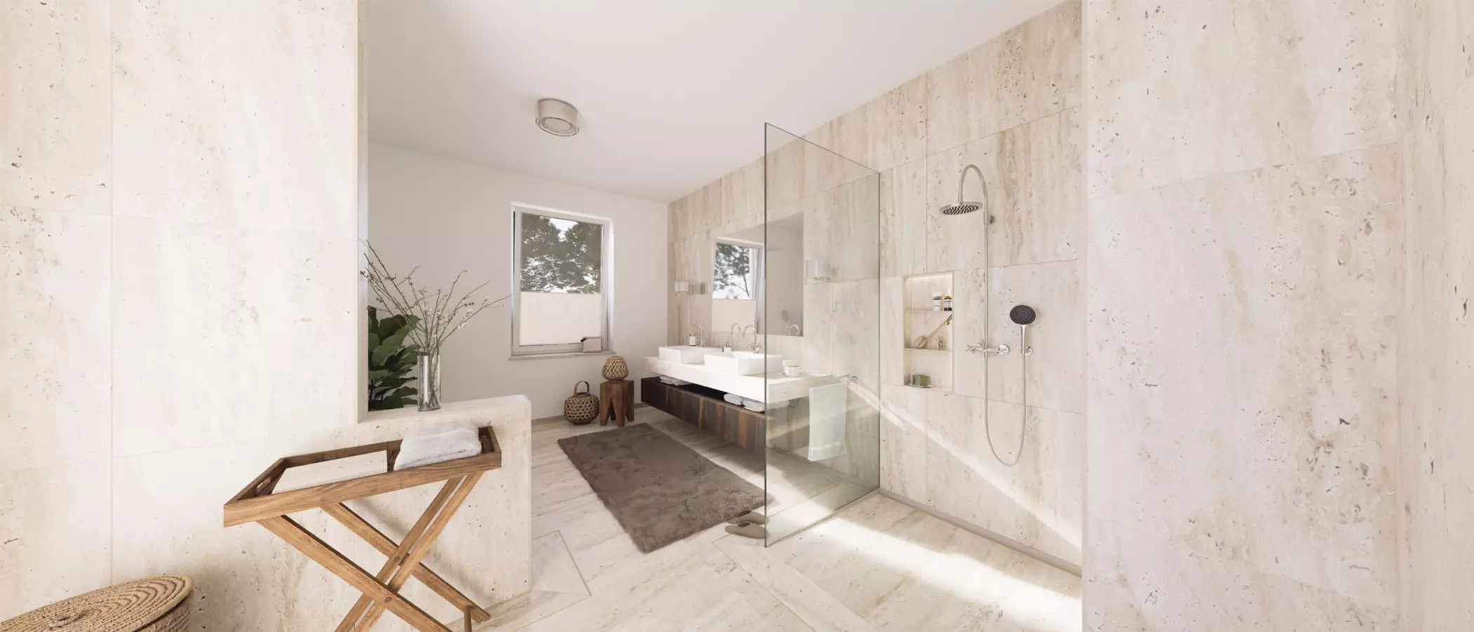 Bathroom with TRENDLINE profiles, wall niches and drainage solutions by Schl&uuml;ter-Systems