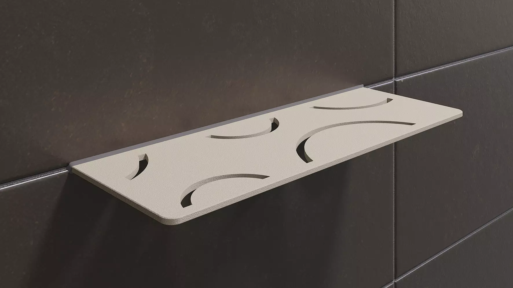 Schl&uuml;ter-SHELF en acabado crema texturizado TSC es un estante de pared decorativo para baldosas de cer&aacute;mica y piedra natural.