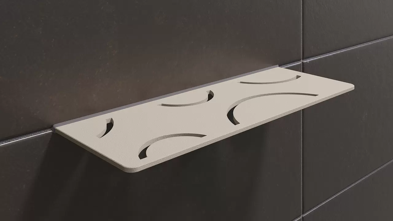 Schl&uuml;ter-SHELF de couleur TSC sable est une tablette murale d&eacute;corative en finition structur&eacute;e pour carreaux et pierre naturelle