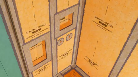 Shower walls and niches waterproofed using the Schl&uuml;ter-KERDI system