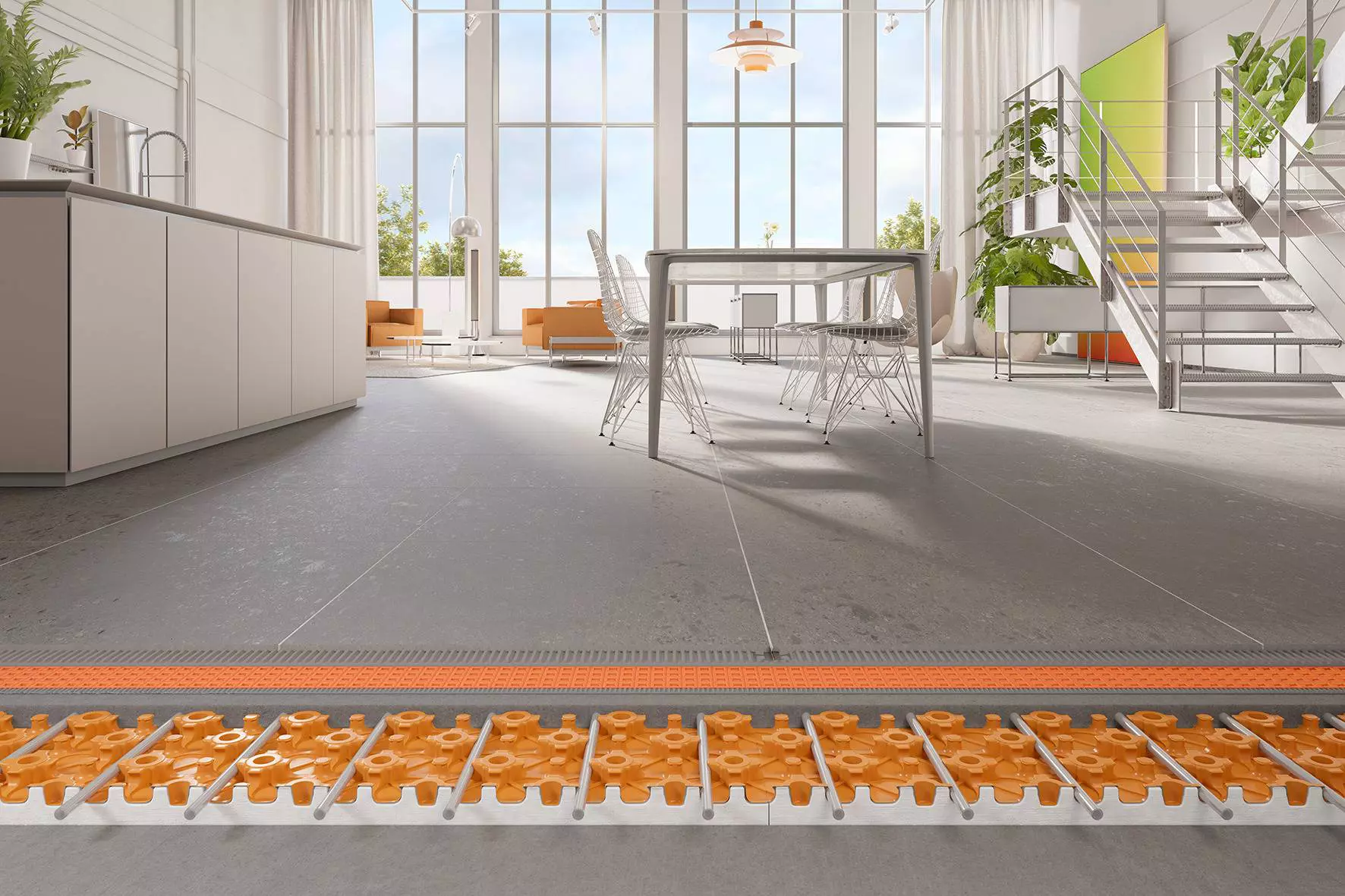 Schl&uuml;ter-vloerverwarming BEKOTEC-THERM ge&iuml;ntegreerd in tegelvloer