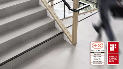 Schl&uuml;ter-TREP-V: Aesthetically appealing stair nosing profile in plastic, with anti-slip insert