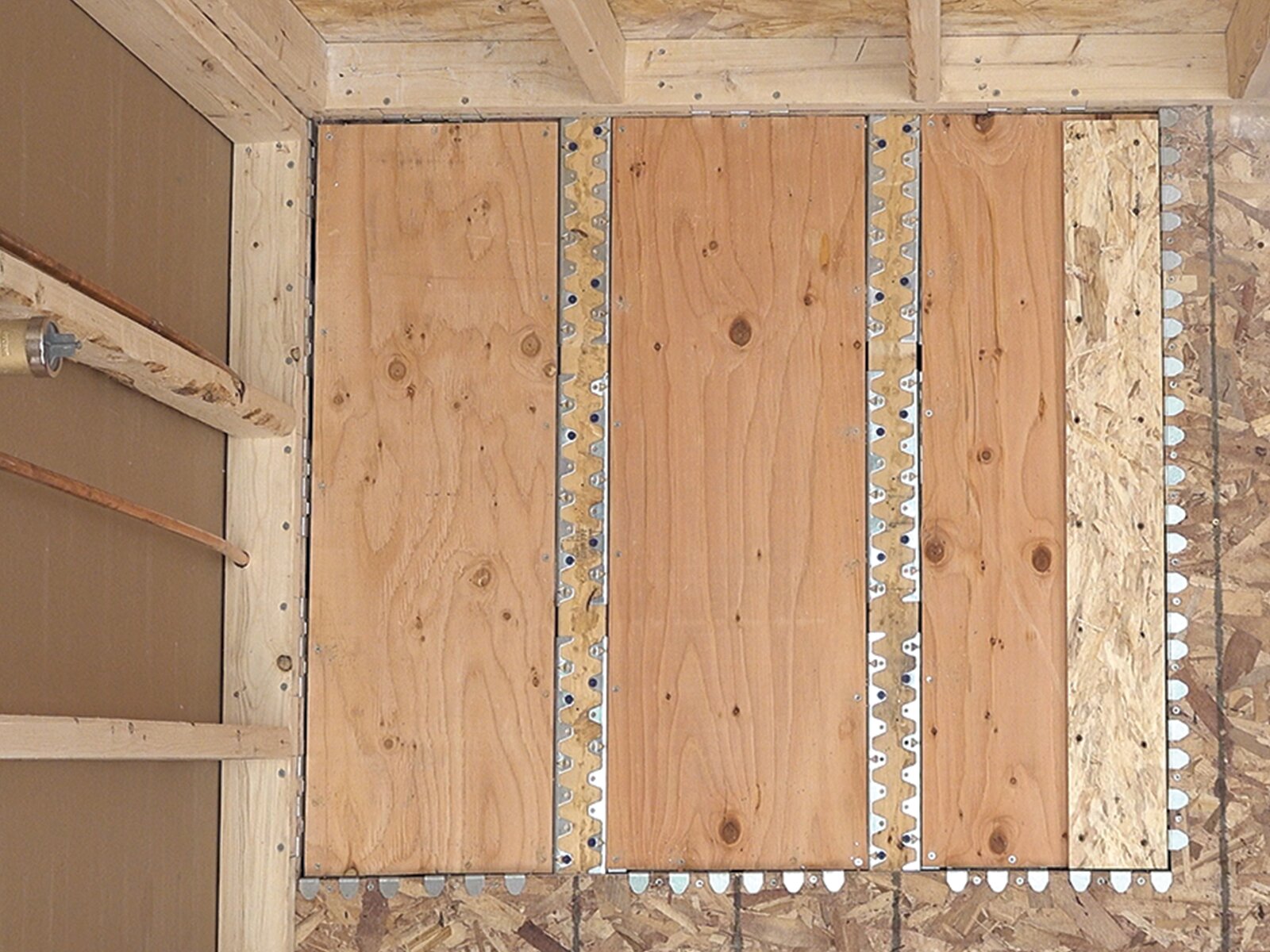 Overhead view of Schluter Systems KERDI-SHOWER-FRS supports holding the recessed subfloor for a curbless shower