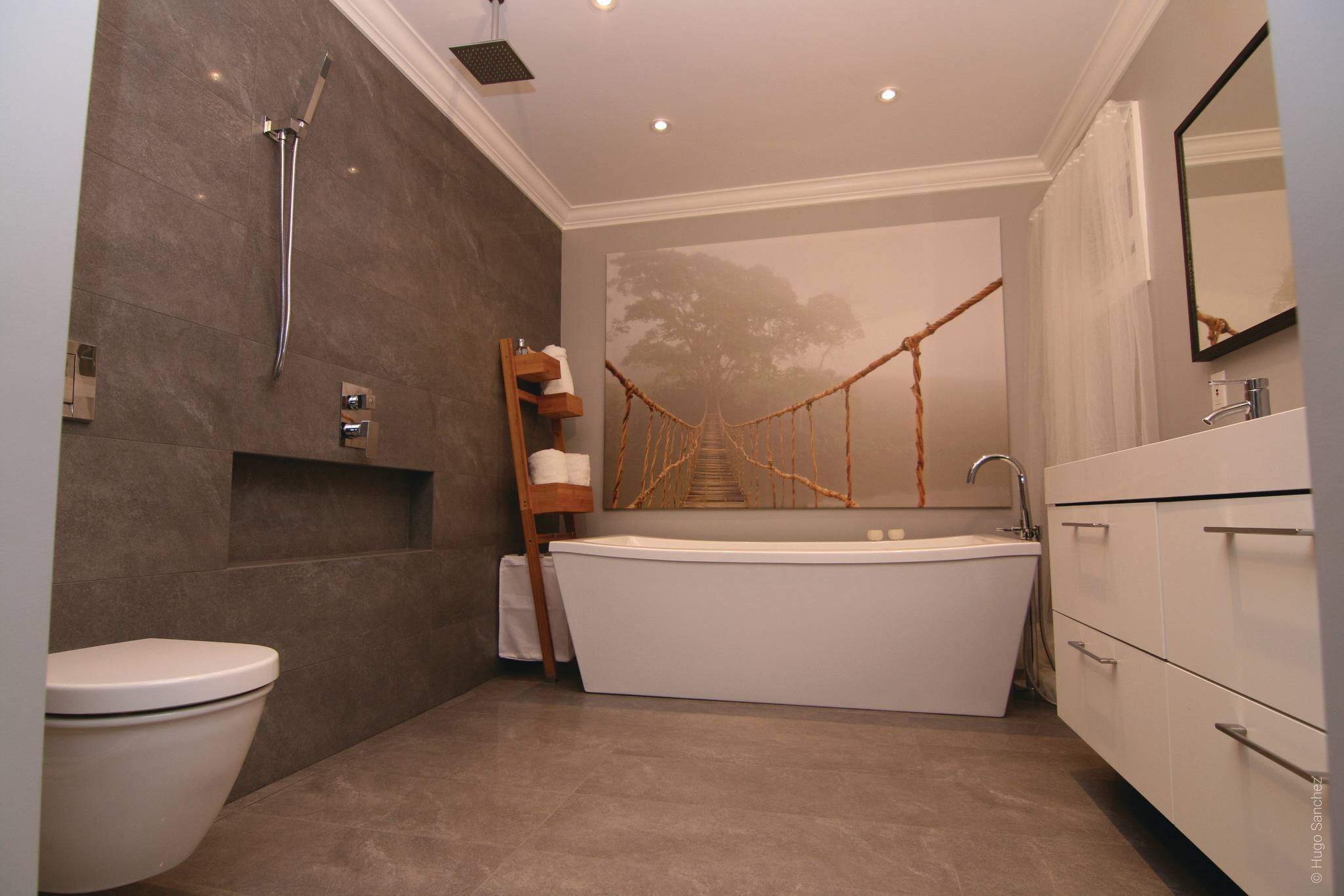 Salle de bain moderne avec douche ouverte sans seuil
