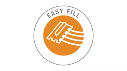 Rundes, orangefarbenes Icon mit Easyfill-Schriftzug