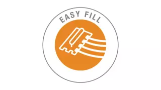 Rundes, orangefarbenes Icon mit Easyfill-Schriftzug