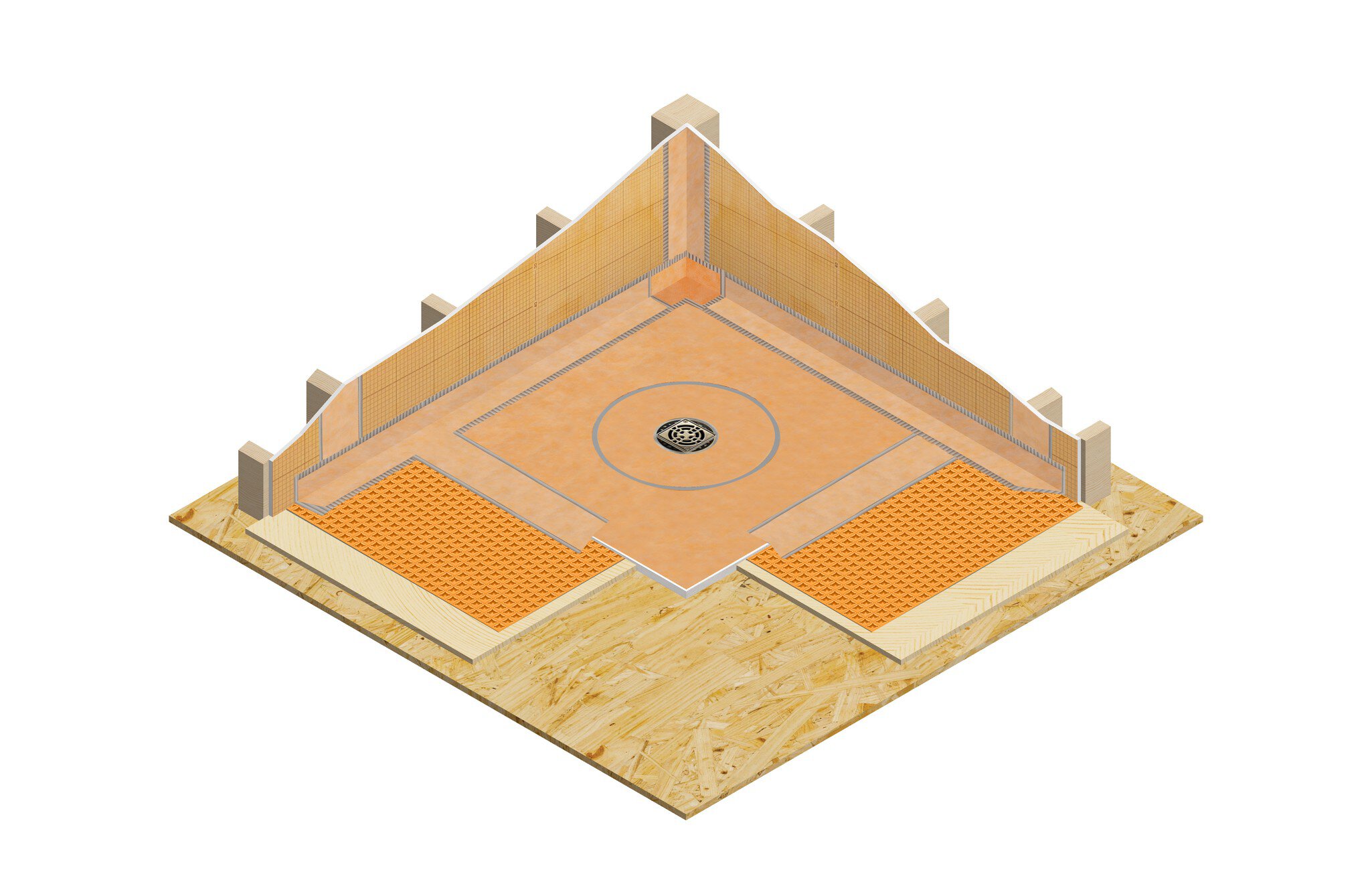 Surélever le plancher de la salle de bain pour faire une douche sans seuil imperméable avec les produits Schluter