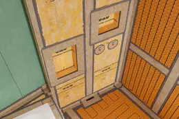 Support de pose fini d'une douche accessible avec niches, drainage lin&eacute;aire, chauffage au mur et au sol