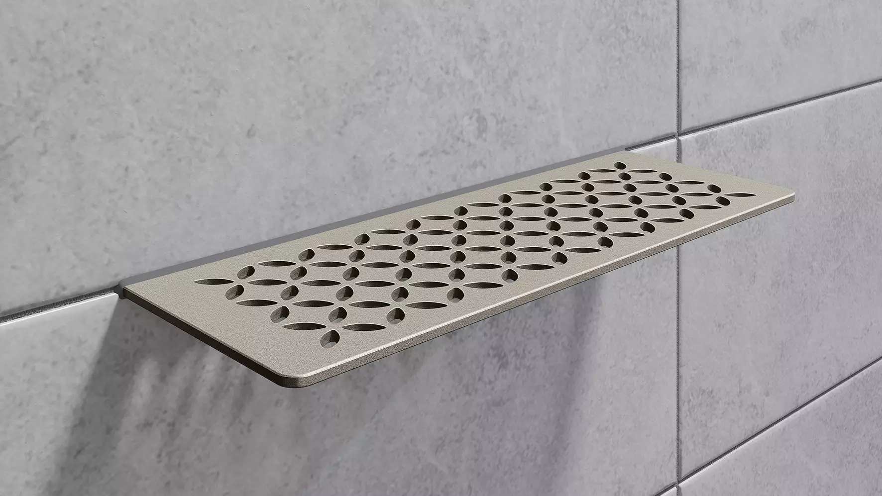 Schl&uuml;ter-SHELF en gris piedra texturizado TSSG es un estante de pared decorativo para baldosas de cer&aacute;mica y piedra natural.