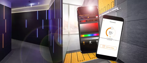 Apps de Schl&uuml;ter-Systems para smartphones para controlar zonas iluminadas y superficies calefactadas.