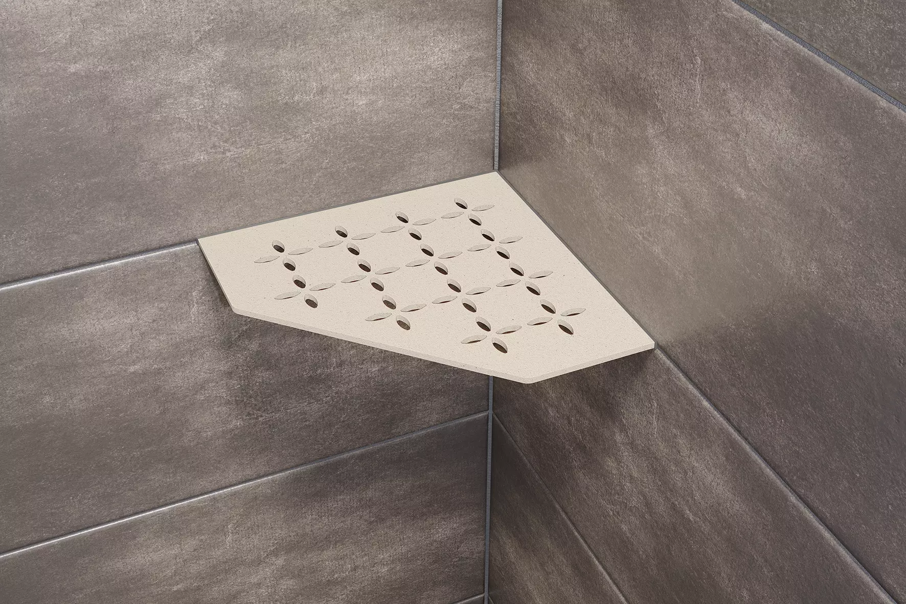 Schl&uuml;ter-SHELF-E-S2 es un estante de esquina con forma de cuadrado truncado