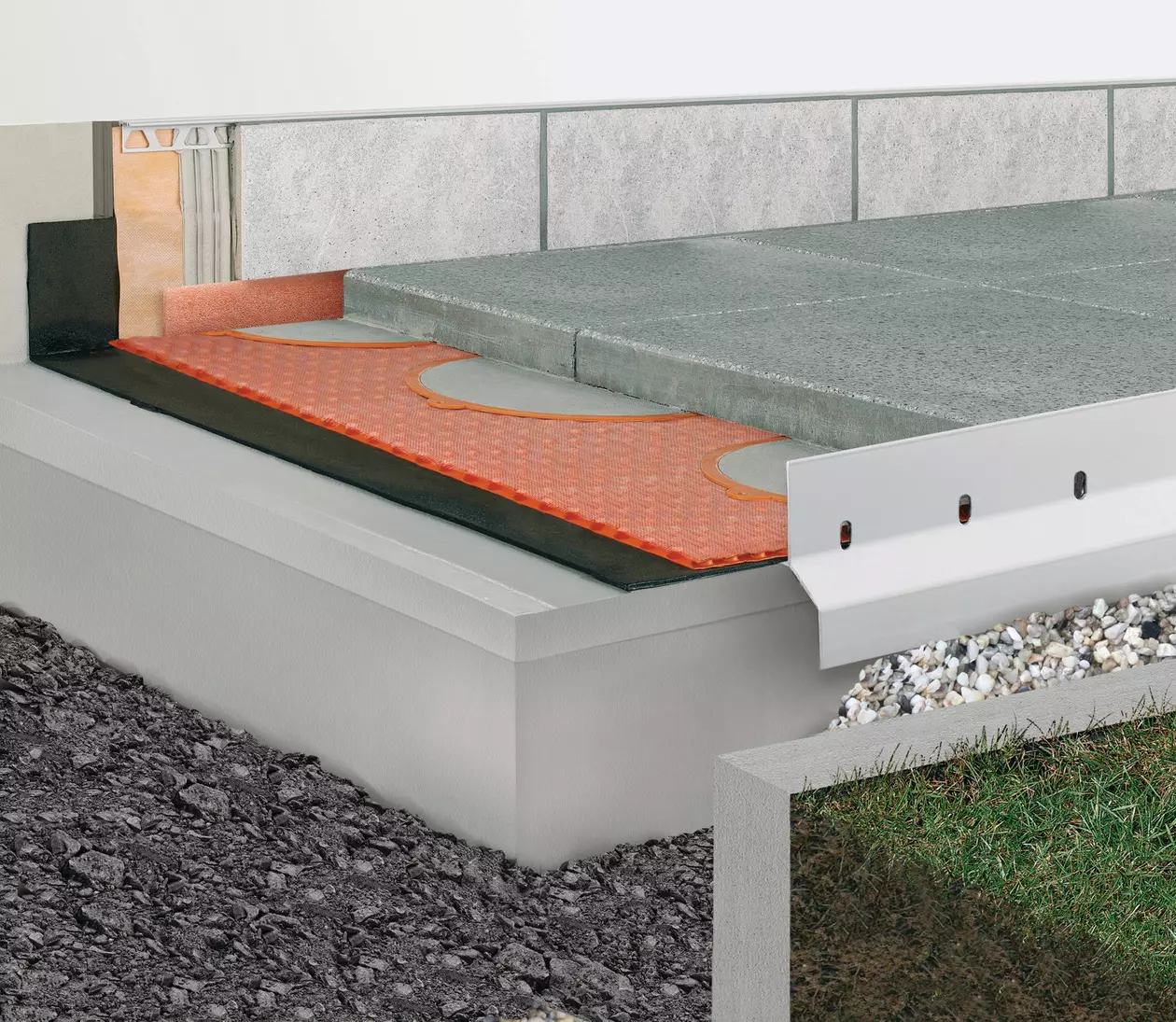 Schl&uuml;ter-Systems terrace assembly B.6 Unbonded installation over TROBA-PLUS 8G on thin-bed mortar spots with TROBA-STELZ-DR
