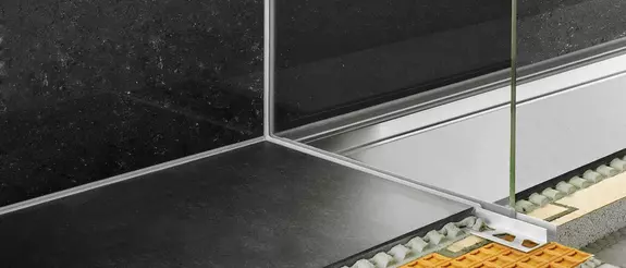 Schl&uuml;ter-DECO-SG profiel voor het realiseren van voegen in tegelbekledingen en de montage van glaselementen.