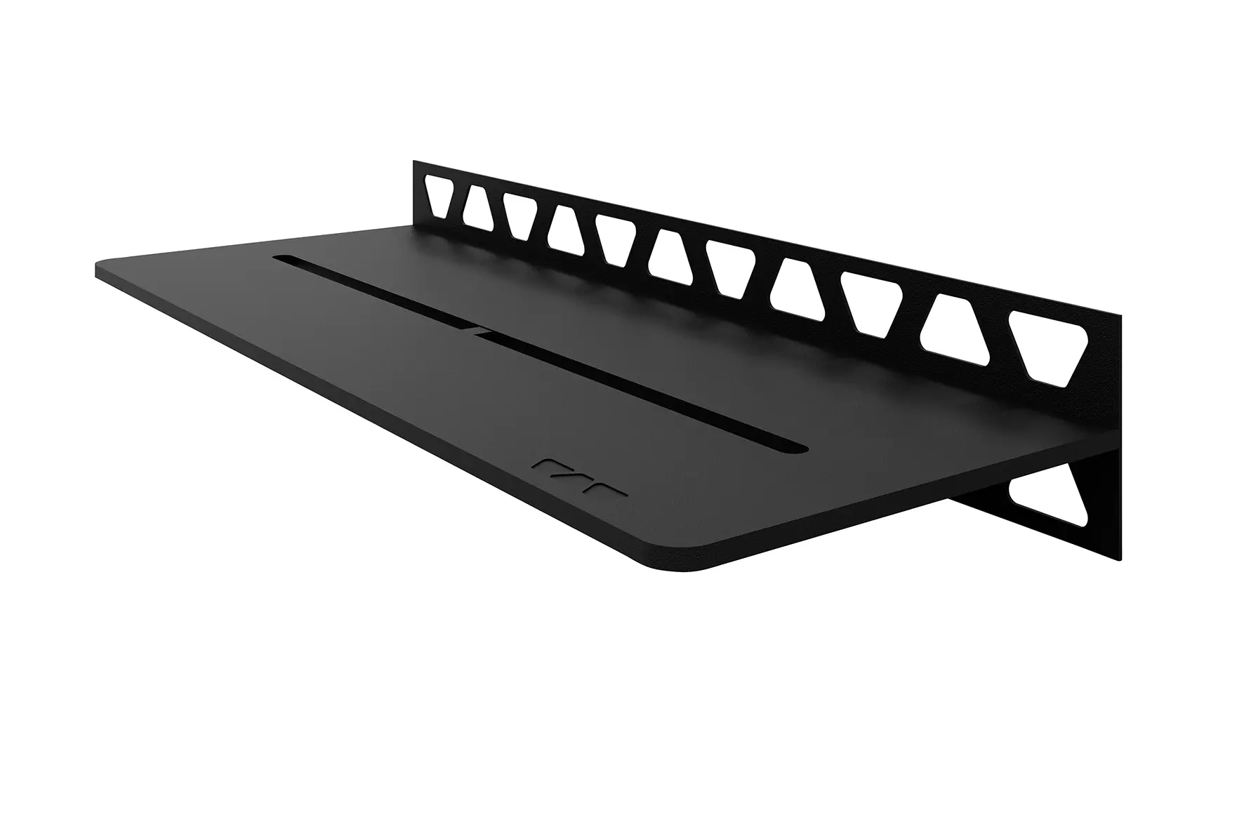 Vue d'une tablette Schl&uuml;ter-SHELF-W-S1 en finition MGS, noir graphite mat, en design PURE sur un fond blanc.
