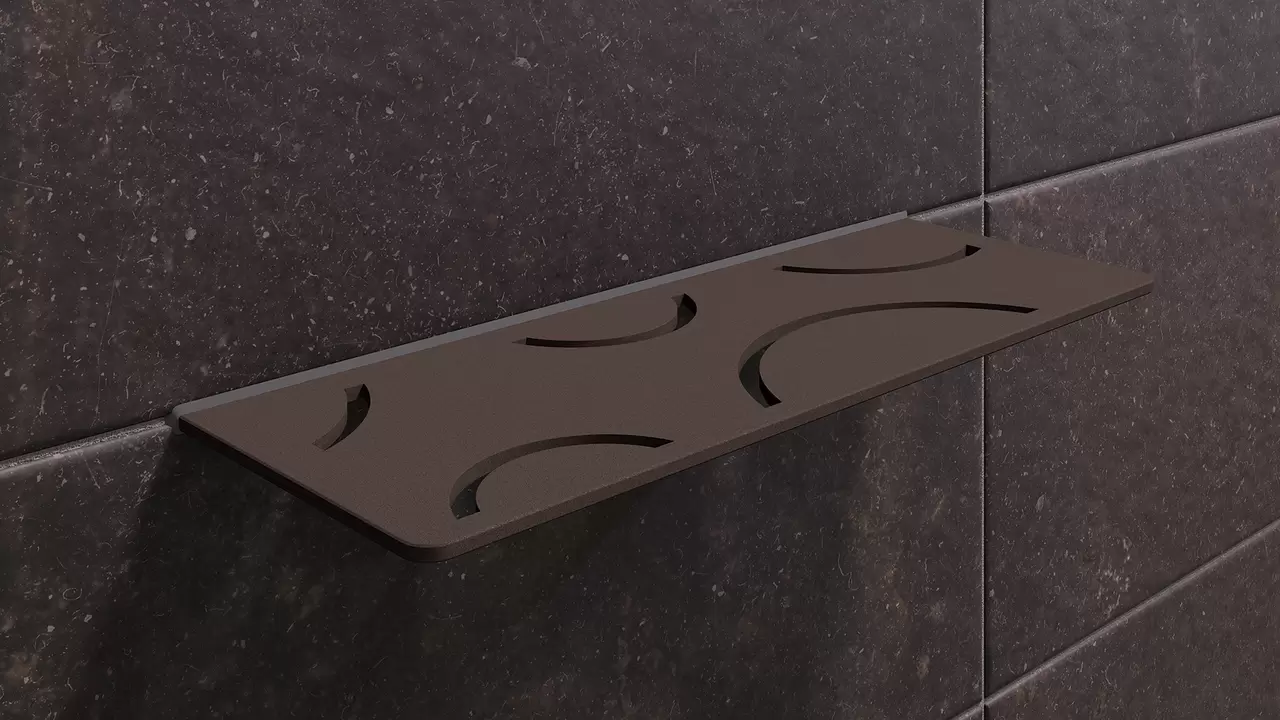 Schl&uuml;ter-SHELF de couleur TSOB bronze est une tablette murale d&eacute;corative en finition structur&eacute;e pour carreaux et pierre naturelle