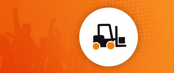 Grafik eines Gabelstaplers auf orangefarbenem Grund 