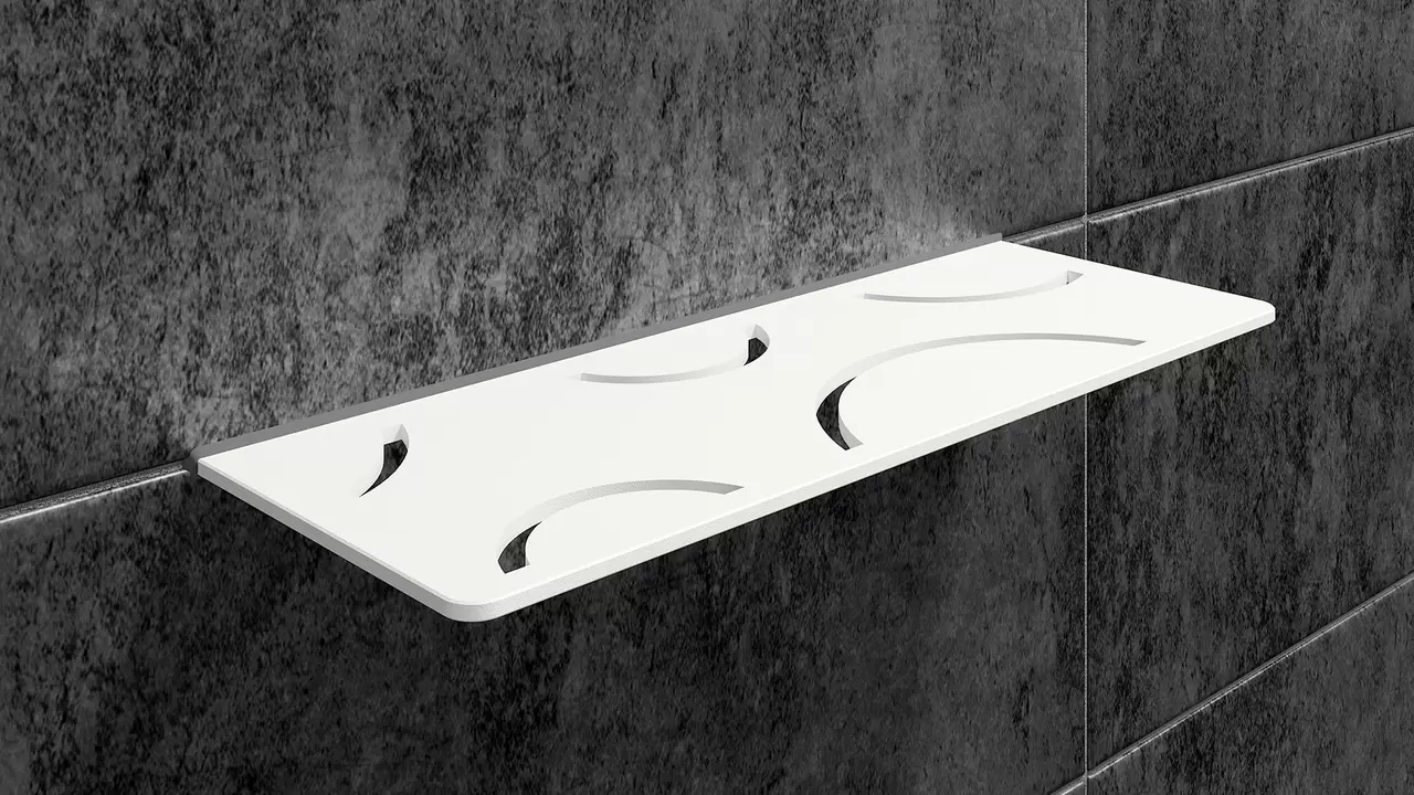 Schl&uuml;ter-SHELF de couleur blanc mat est une tablette murale d&eacute;corative pour carreaux et pierre naturelle